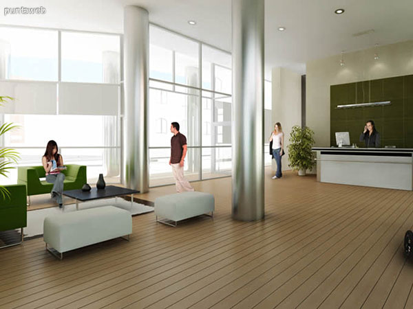 Hall de acceso al edificio, zona de estar y recepci�n.
