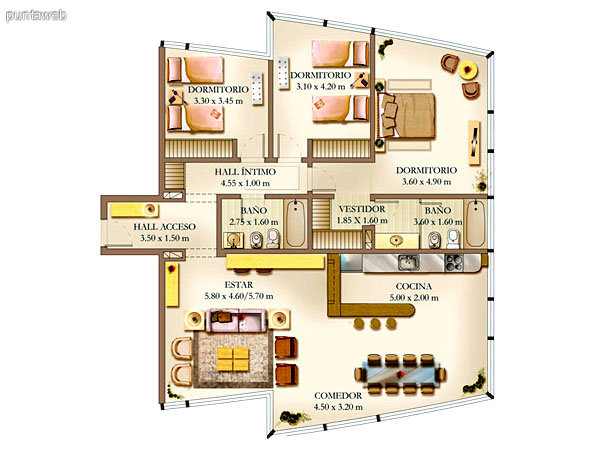Plano de unidad 1 dormitorio.<br>Ba�o completo con ba�era y ventilaci�n por ducto.<br>Cocina con mesada en U y barra desayunador.<br>Living comedor integrados.