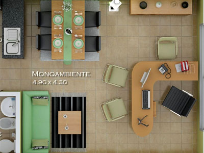 Kitchenette y ba�o de los apartamentos tipo 4  