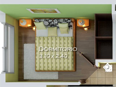 Dormitorio de los apartamentos tipo 1  