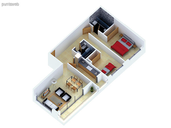 Planta unidad F. Niveles 14–20. Tipolog�a: departamentos de 2 dormitorios y 2 ba�os. Superficie: 85.92 m� (incluye, muros, ductos y terrazas).