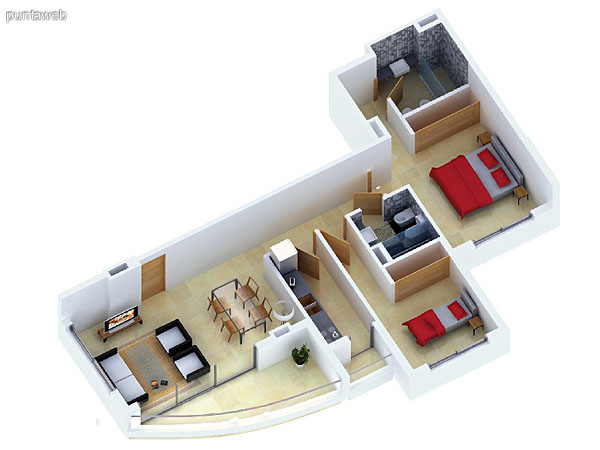 Planta unidad F. Niveles 17–20. Tipolog�a: departamentos de 2 dormitorios y 2 ba�os. Superficie: 90.29 m� (incluye, muros, ductos y terrazas).