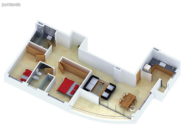 Planta unidad G. Niveles 17–20. Tipolog�a: departamentos de 2 dormitorios y 2 ba�os. Superficie: 102.72 m� (incluye, muros, ductos y terrazas).