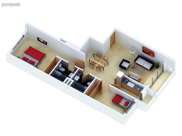 Planta unidad H. Niveles 1–14. Tipolog�a: departamentos de 2 dormitorios y 2 ba�os. Superficie: 82.17 m� (incluye, muros, ductos y terrazas).