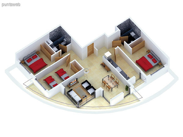 Planta unidad C. Niveles 0–20. Tipolog�a: departamentos de 3 dormitorios y 2 ba�os. Superficie: 121.40 m� (incluye, muros, ductos y terrazas).