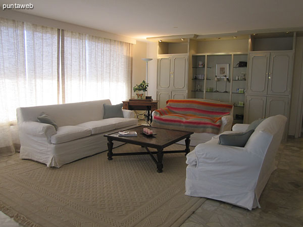 Living room environment. Spacious, bright, overlooking the north side and the front facing west on the Mansa beach and bay of Punta del Este.<br><br>Divided into three integrated rooms, one room as a living, a TV room sector near the dining room and closed balcony at front and right.