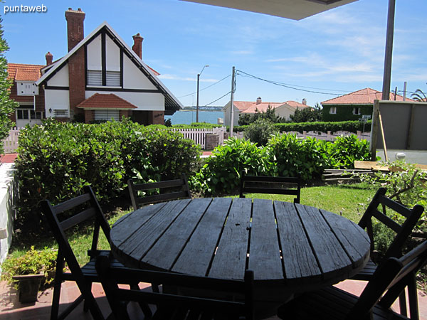 View to the southwest from the entrance to the building on 6th Street in suburb environment in the area of Punta del Este Lighthouse. <br><br>At the bottom the Atlantic Ocean.