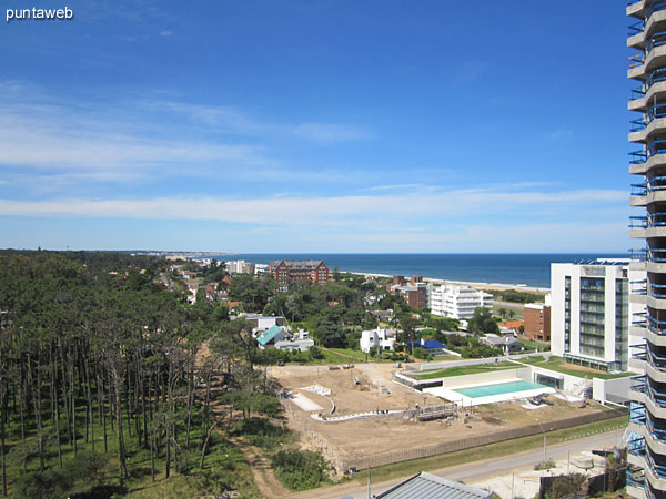 View to the southwest from the window of living along the coast to the peninsula of Punta del Este in the background.