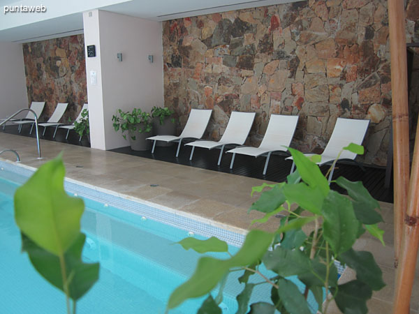 Heated pool closed. Located at the back of the building overlooking to the rear garden.<br><br>It has chairs on the south side and shower access.