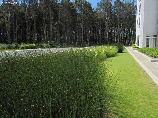 Jardn del edifcio, mayormente desarollado al contrafrente.<br><br>Recibe sol del medioda en adelante. <br><br>El espacio cuenta con la piscina al aire libre, solarium y una cancha de tenis de cemento.