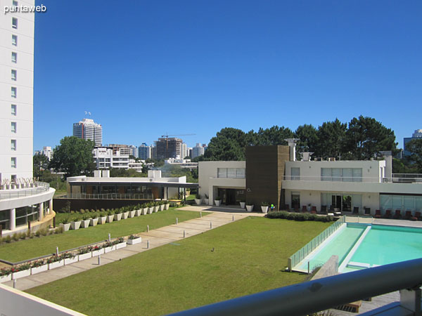 View towards the entrance to the complex of buildings from the balcony of the living room.
