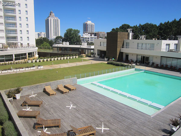 View to the tennis court from the window of the main bedroom suite.