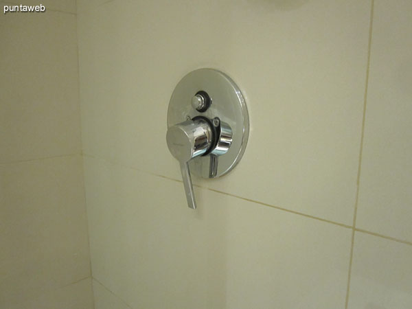 Detail of fittings and fixtures in the bathroom of the master suite.