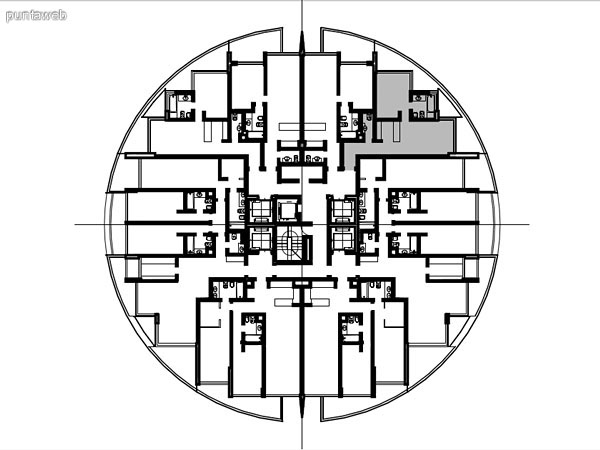 Apartments typology 03 – 203 to 2203<br>3 suites<br>Own meters – 135.03 m<br>Terraces – 26.40 m<br>Circulations – 10.40 m<br>Total meters – 171.83 m