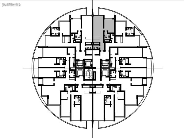 Apartments typology 04 – 204 to 2204<br>1 bedroom<br>Own meters – 52.00 m<br>Terraces – 16.90 m<br>Circulations – 4.51 m<br>Total meters – 73.41 m