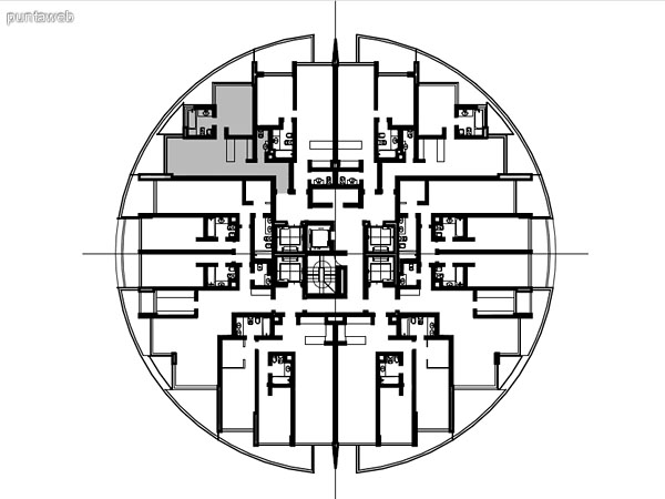 Apartments typology 05 – 205 to 2205<br>1 bedroom<br>Own meters – 49.62 m<br>Terraces – 16.90 m<br>Circulations – 3.90 m<br>Total meters – 63.49 m