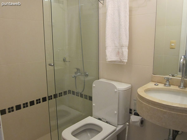 Bathroom on the second floor of the duplex. Internal, shower and bath screen.