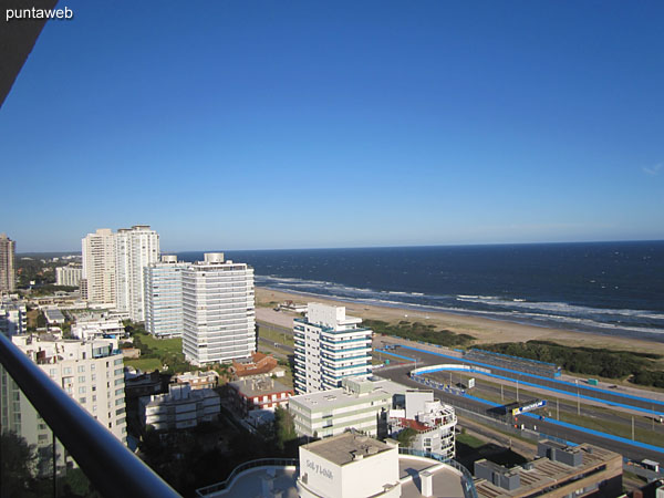 View along the Atlantic coast, beach Brava, from the balcony of the apartment terrace.