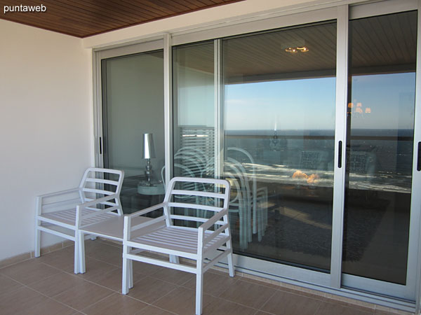 View along the Atlantic coast, beach Brava, from the balcony of the apartment terrace.