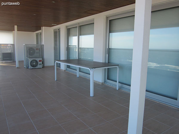 View along the Atlantic coast, beach Brava, from the balcony of the apartment terrace.