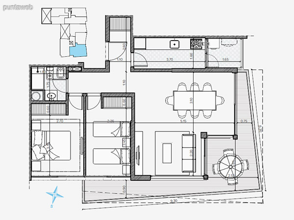 UNIDAD: 1003 TIPOLOGIA 1 Dormitorio<br>rea Propia 49.40 mts.<br>rea Terraza Servicio 1.60 mts.<br>rea Balcn 5.70 mts.