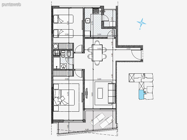 UNIDAD: 101 – 601 TIPOLOGIA 2 Dormitorios<br>rea Propia 68.80 mts.<br>rea Terraza Servicio 2.70 mts.<br>rea Balcn 16.20 mts.<br><br>UNIDAD: 201 – 401 – 801 TIPOLOGIA 2 Dormitorios<br>rea Propia 68.80 mts.<br>rea Terraza Servicio 2.70 mts.<br>rea Balcn 16.50 mts.<br><br>UNIDAD: 301 – 501 – 701 TIPOLOGIA 2 Dormitorios<br>rea Propia 68.80 mts.<br>rea Terraza Servicio 2.70 mts.<br>rea Balcn 21.50 mts.