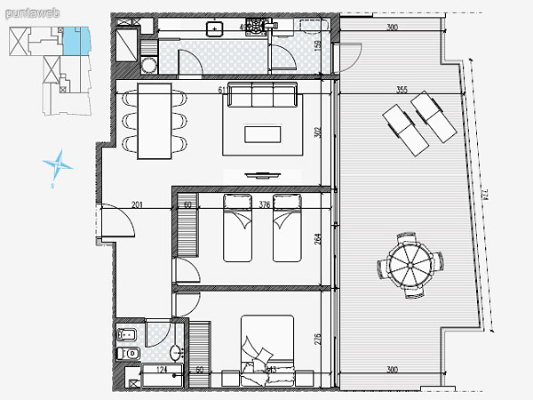 UNIDAD: 1001 TIPOLOGIA 2 Dormitorios<br>rea Propia 68.20 mts.<br>rea Terraza Servicio –<br>rea Balcn 75.40 mts.