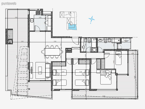 UNIDAD: 1002 TIPOLOGIA 3 Dormitorios<br>rea Propia 80.80 mts.<br>rea Terraza Servicio 2.70 mts.<br>rea Balcn 4.40 mts.