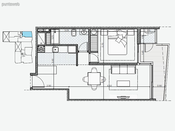 UNIDAD: 107  807  906 TIPOLOGIA 1 Dormitorio<br>rea Propia 48.10 mts.<br>rea Terraza Servicio 2.10 mts.<br>rea Balcn 3.00 mts.