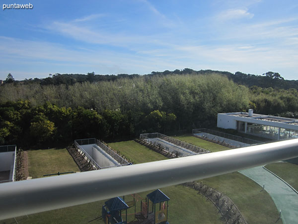 View to the west side of the garden of the complex from the window of the second suite.