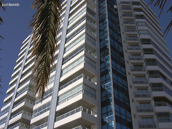 Overlooking landscaped area facing the back of the building.