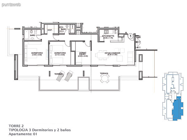 Planos de torre II piso 15 al 16.<br>Apto. 01–02–03–04.<br>Tipologia 3 dormitorios 2 baos.<br>