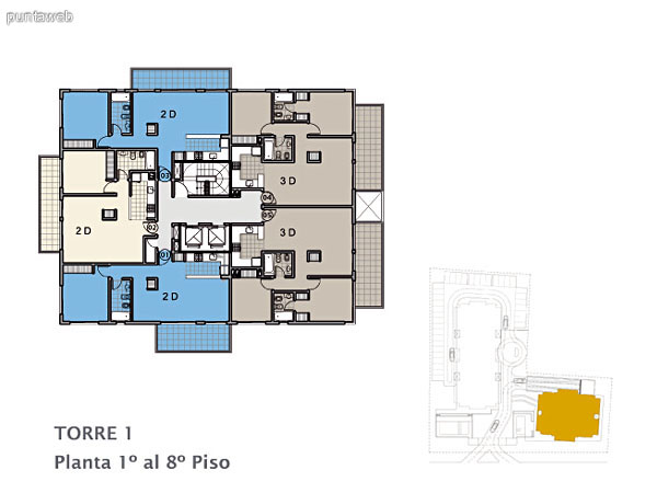 Render de living, terraza y vistas exteriores.