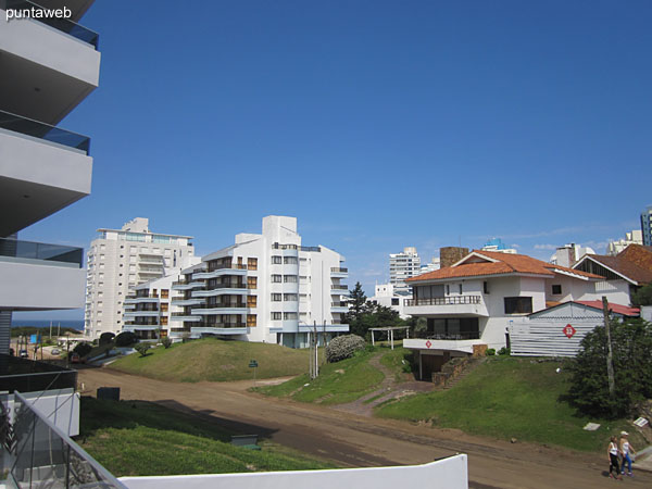 View east to street level from access to building.