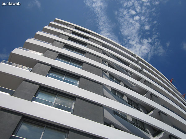 View to the east side of the building building from the outdoor pool area.