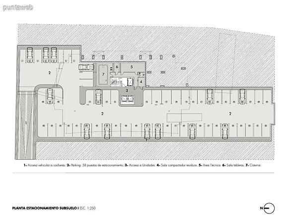 Plano de zona de estacionamientos en planta baja.
