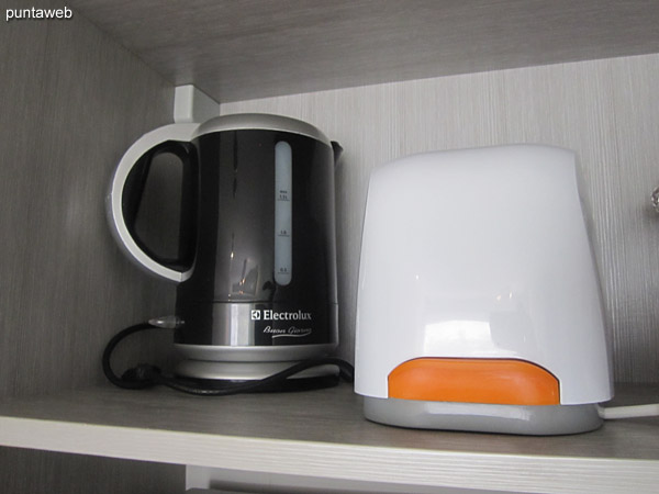 Coffee maker, boiler and toaster.