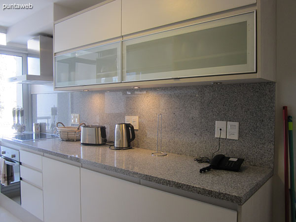 General view of the kitchen. Exterior, with balcony access to rear terrace.<br><br>Countertop to both sides, double bacha in stainless steel, shelves and furniture on and under allowance.
