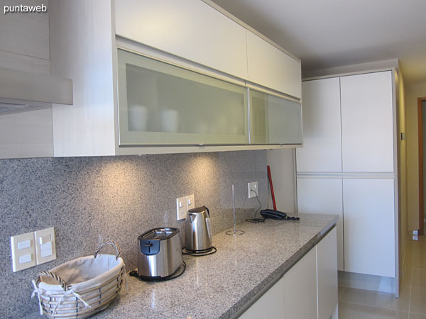 General view of the kitchen. Exterior, with balcony access to rear terrace.<br><br>Countertop to both sides, double bacha in stainless steel, shelves and furniture on and under allowance.