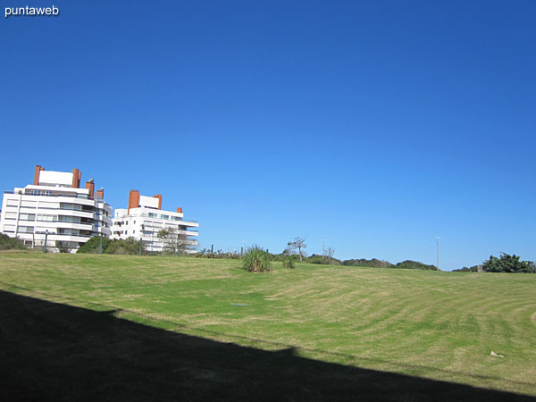 View of the garden space in front of the building.