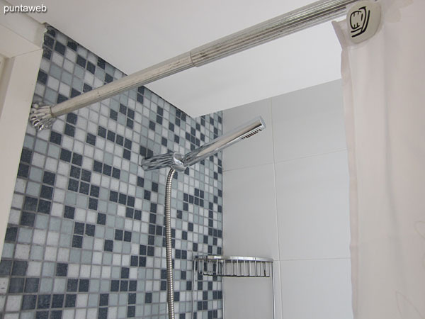 Suite with shower, bath and shower curtain.