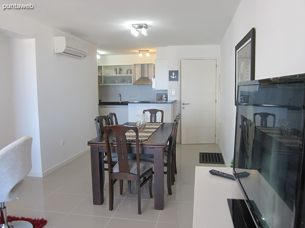 General view of the living room from the end next to the window with access to the main terrace balcony.