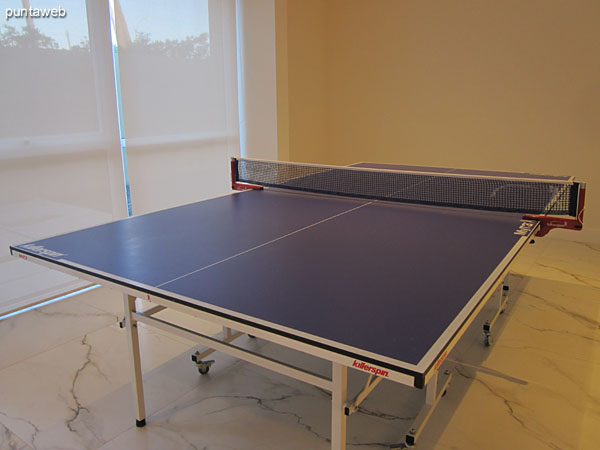 Detalle de la mesa de ping–pong en la sala de juegos para chicos y adolescentes.