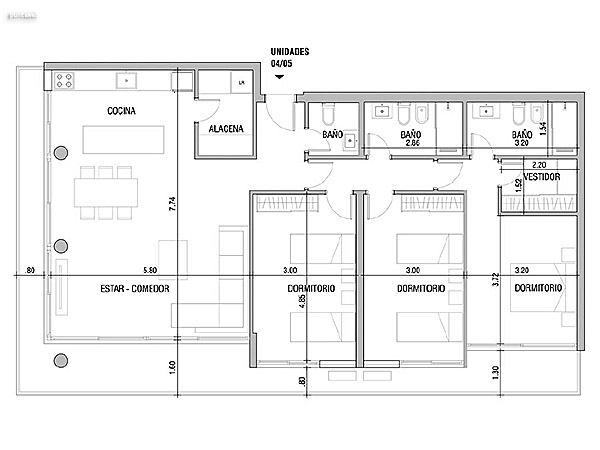 Tipolog�as 04/05 – Pisos altos Brava – 3 dormitorios<br>�rea total: 162 m�<br>�rea interior (incluye muros): 124 m�<br>�rea terraza (incluye muros): 26 m�<br>Al�cuota BC: 12 m�