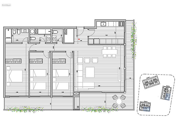 Tipologa A y B 3 dormitorios<br>Unidades 002 – 005 – 102 al 502 – 106 al 506 Bloque A y B<br><br>rea Total: 169m<br>rea Interior: 122m<br>rea Terraza: 35m<br>rea bien comn: 12m