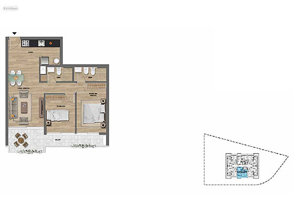 2 dormitorios – Niveles 2,3 y 4<br>202 – 302– 402<br><br>rea Total: 72m<br>rea Interior: 60m<br>rea Terraza: 12m