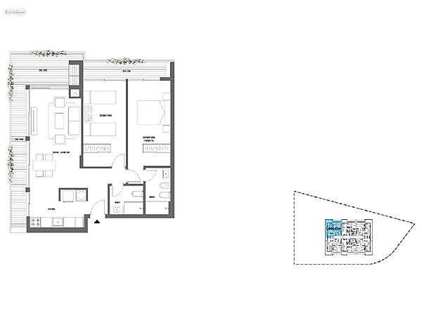 2 dormitorios – Niveles 2,3 y 4<br>204 – 304– 404<br><br>Área Total: 94m²<br>Área Interior: 72m²<br>Área Terraza: 22m²