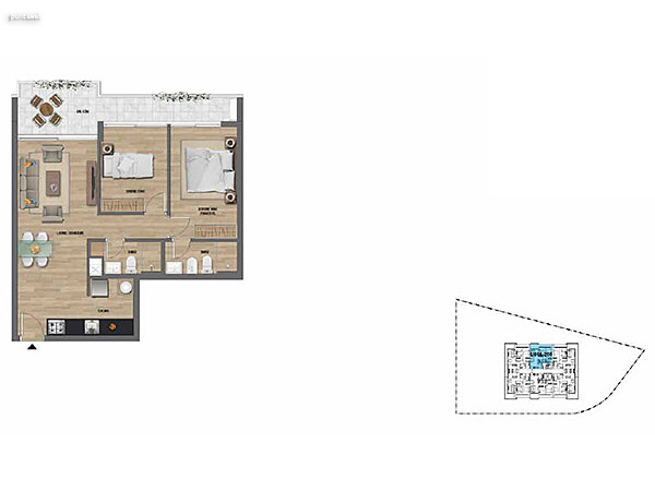 2 dormitorios – Niveles 2,3 y 4<br>205 – 305– 405<br><br>rea Total: 72m<br>rea Interior: 60m<br>rea Terraza: 12m