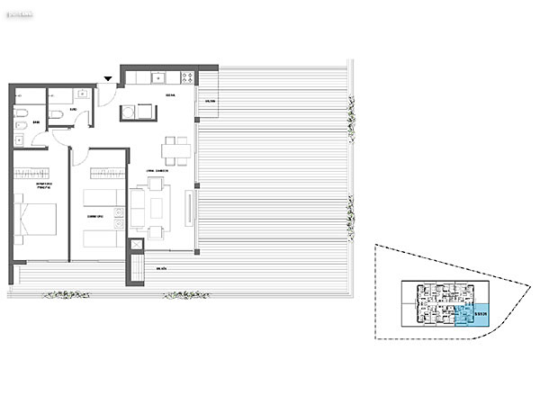 2 dormitorios – Nivel 1<br>101<br><br>Área Total: 175m²<br>Área Interior: 72m²<br>Área Terraza: 85m²