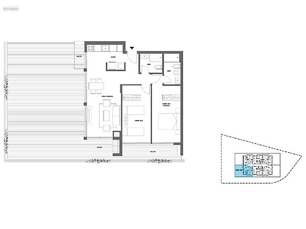 2 dormitorios – Nivel 1<br>103<br><br>rea Total: 157m<br>rea Interior: 72m<br>rea Terraza: 85m